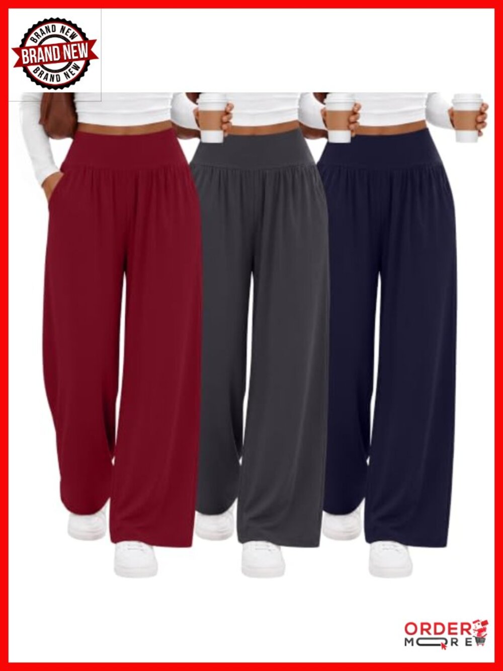 3 Pack Women's Wide Leg Yoga Pants with Pockets High Waist Lounge Sweatpants